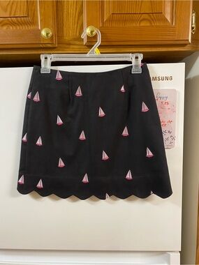 Lilly Pulitzer Black Mini Skirt with Pink Sailboat Embroidery
